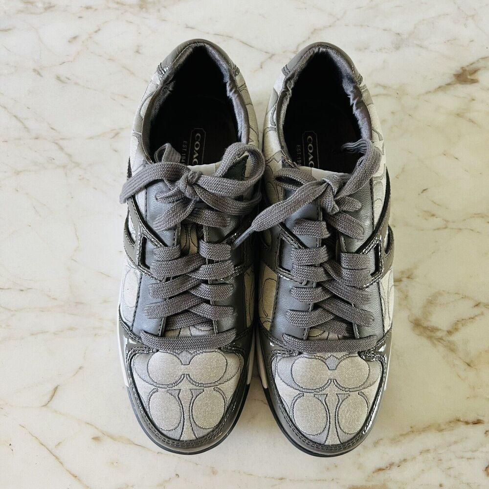 COACH Gray Nova Signature Canvas Patent Leather Sneakers - US 6.5 - Picture 2 of 8